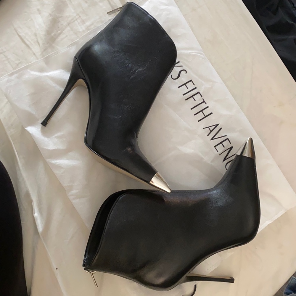 Leather booties with silver pointed toe